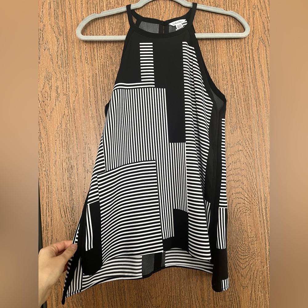 Calvin Klein Black and Gray Striped Top